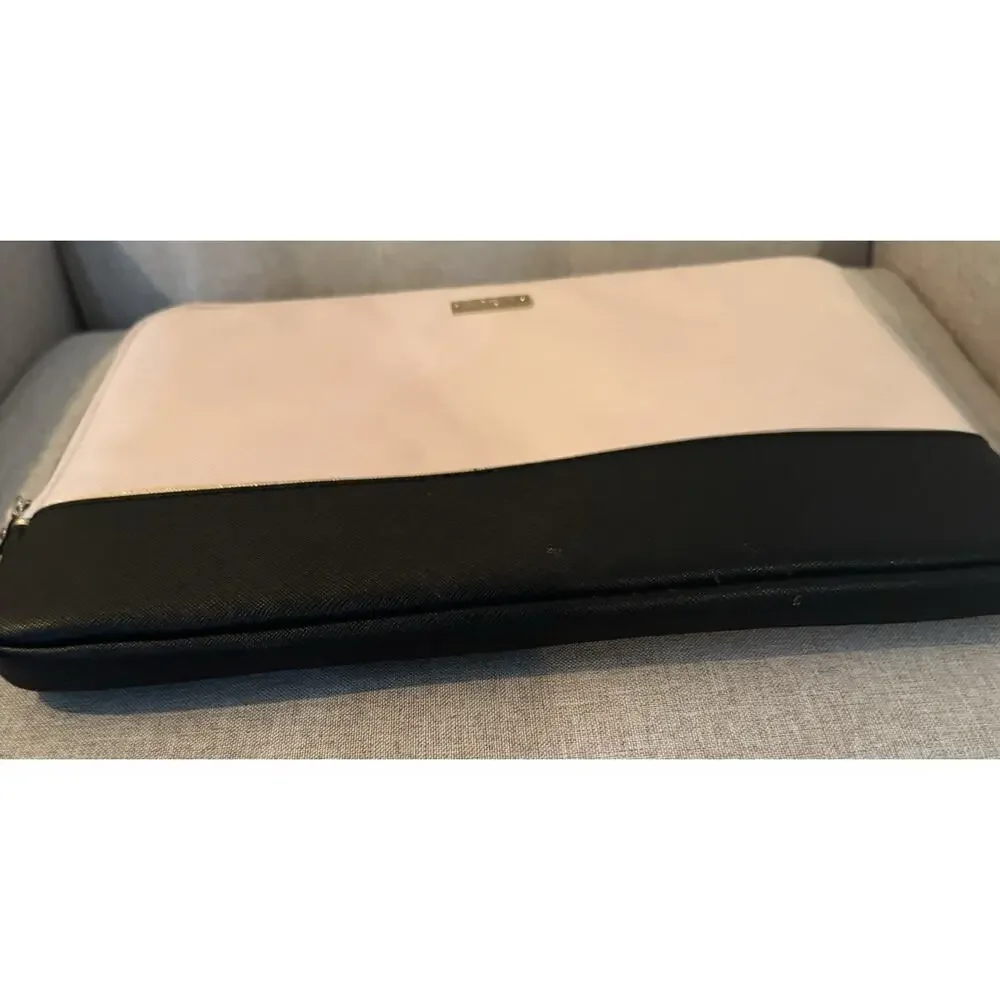 Kate Spade Black & Pink Laptop Computer Padded Case Sleeve Zip Saffiano Leather